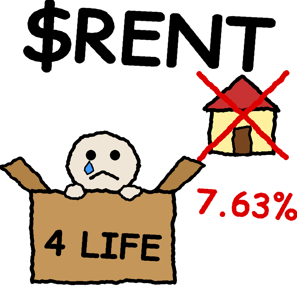 $RENT box guy living in a cardboard box: 4 LIFE, 7.63%
